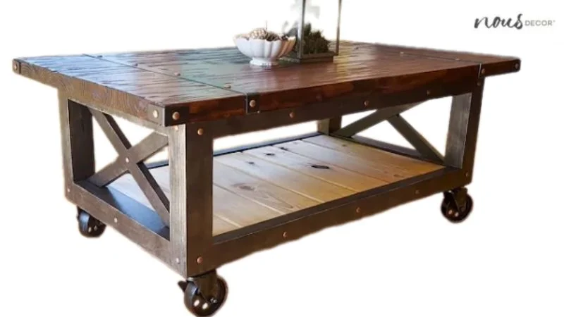 Industrial rectangular Coffee Table with Casters