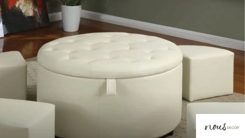 Leather round coffee table ottoman in lounge 