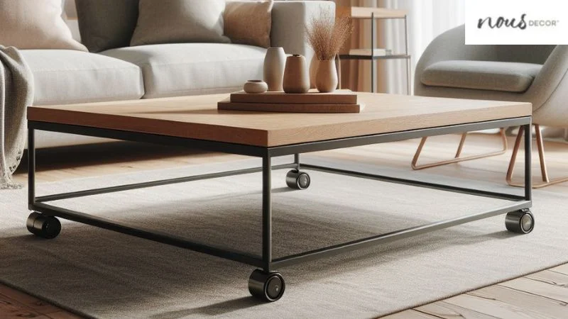 Rectangular Coffee Table With Four Wheels in Lounge 