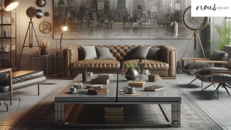 Rectangular Coffee Table with Metal Legs in Industrial Lounge 