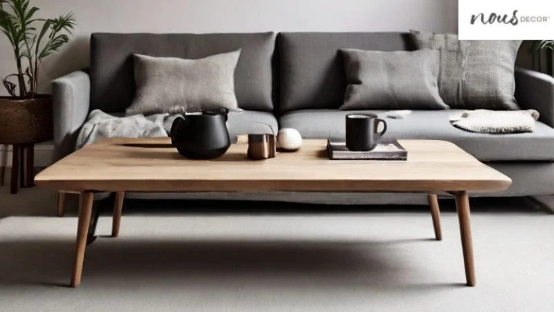 Rectangular Coffee Table Wood in Scandinavian lounge layout  