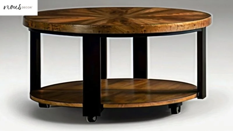 Round coffee table with four wheels