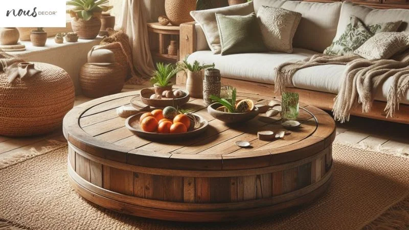 rustic round coffee bring neutral theme in lounge 
