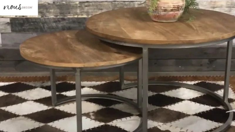 Rustic Round Coffee Table in indsutrial lounge 