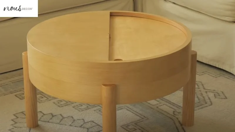 Rustic round coffee table with storage