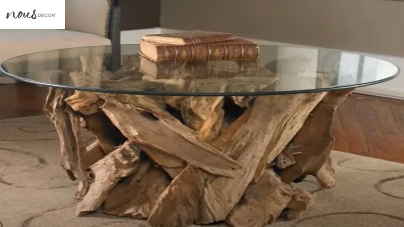 Rustic wood glass top coffee table 