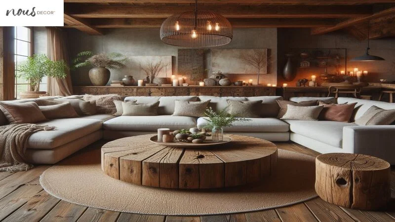 Rustic Wood Round Coffee Table: 