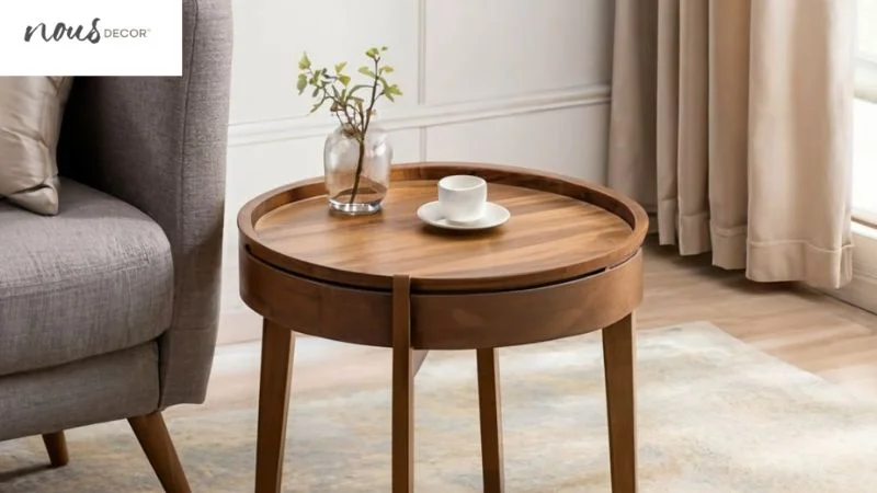 Small Round Side Coffee Table With Storage Made by Wood