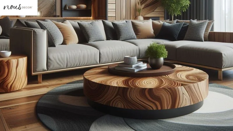 Two-toned Stained Wood Coffee Table and L sectional sofa 