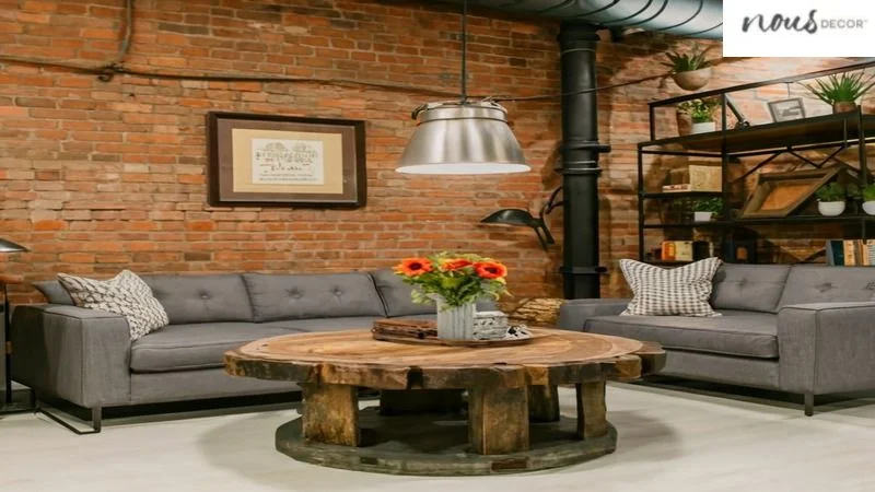 Rustic side table with industrial lounge 