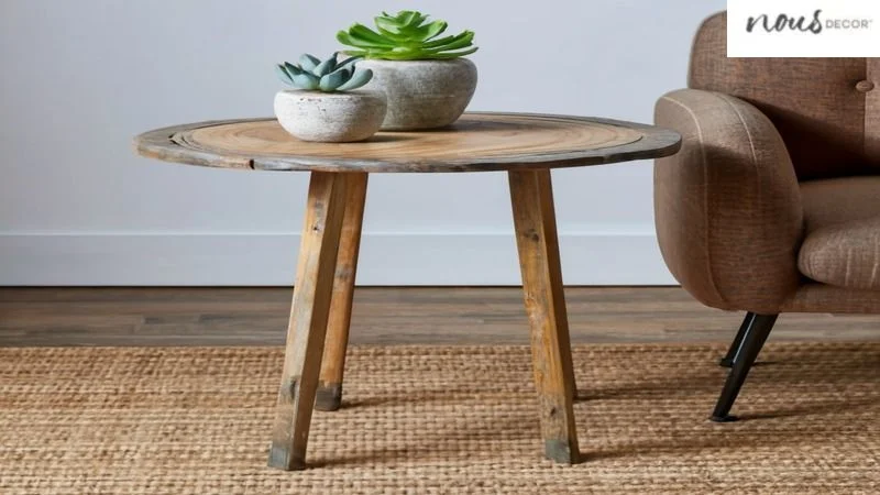 Rustic wood side table in lounge 