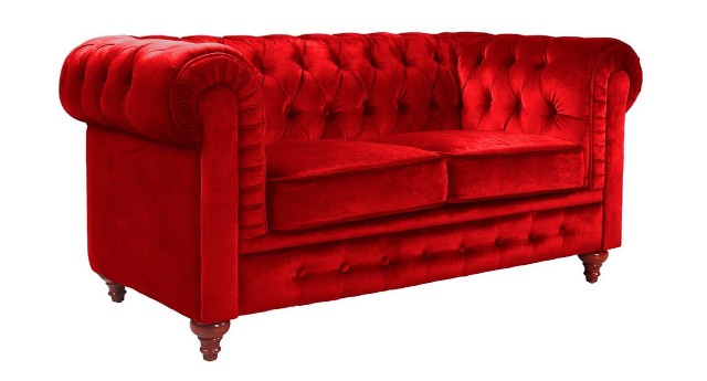 Classic Modern Scroll Arm Velvet Chesterfield Sofa Love Seat