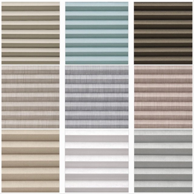 A wide selection of pleated shades in various colors and fabrics