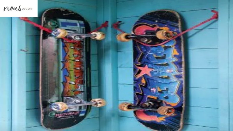repurposing old skateboards into wall art 