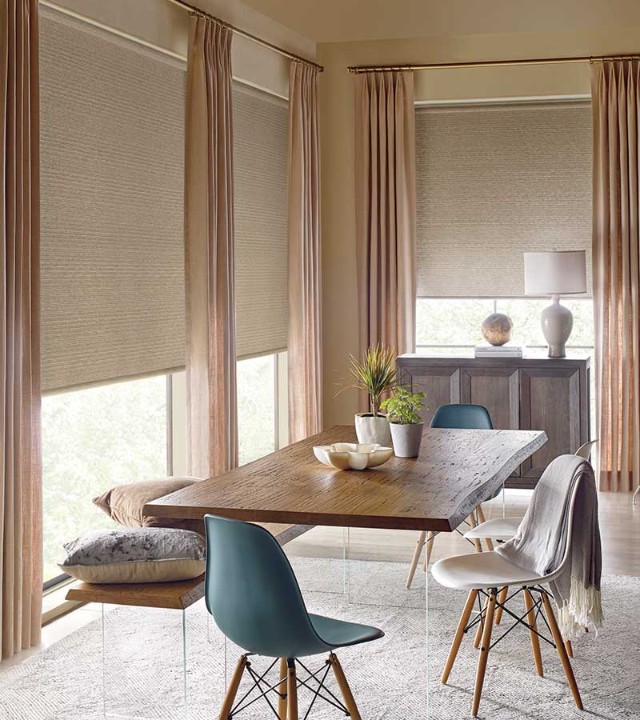 Window treatments in both manual and motorized versions