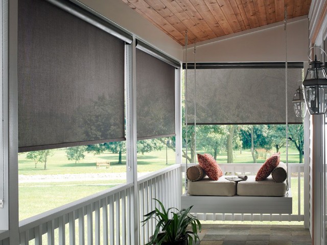 Stylish solar screens for windows, reducing sunlight while allowing natural light to pass through