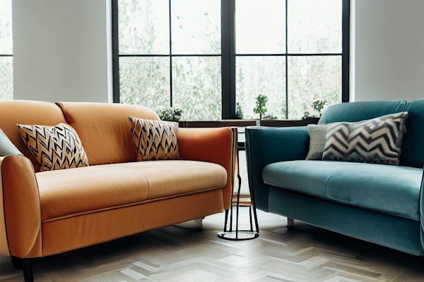 Different Coloured Sofas In Living Room