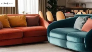 Mismatched Different Coloured Sofas In Living Room