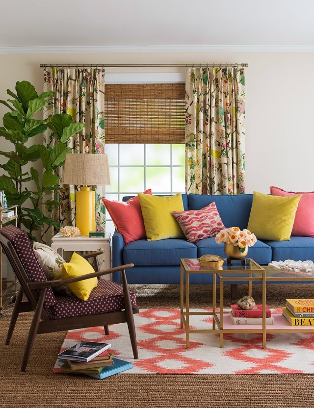 Warm Color Scheme to Pair Your Blue Couch with