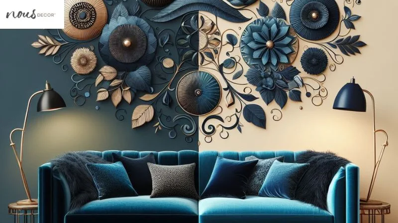 Contrasting Hues vs Deep Blue Velvet Sofa