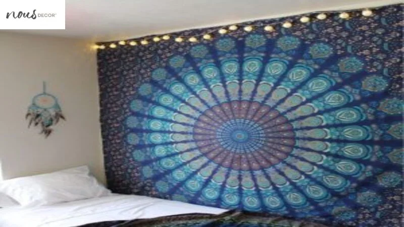 Tapestry wall art in bed 