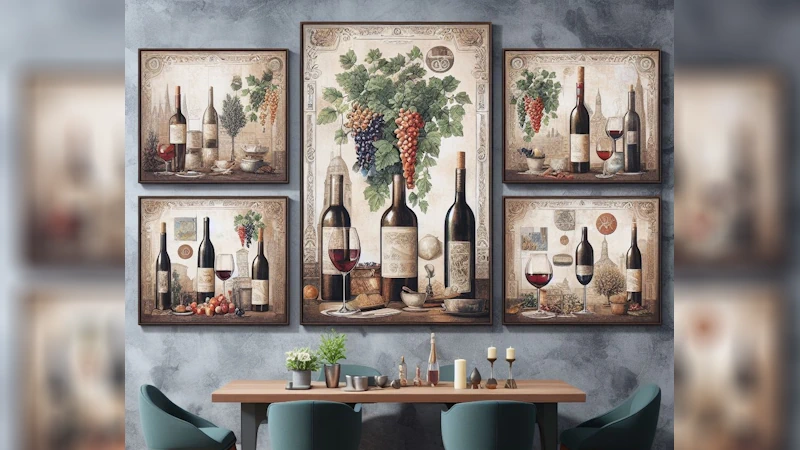 Stunning Collection of Winery Art Hanging In a Dining Room