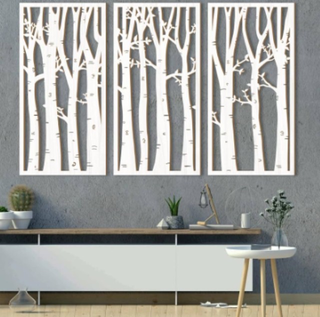 Canvas Birch Tree 3 Panels Wall Art Decor