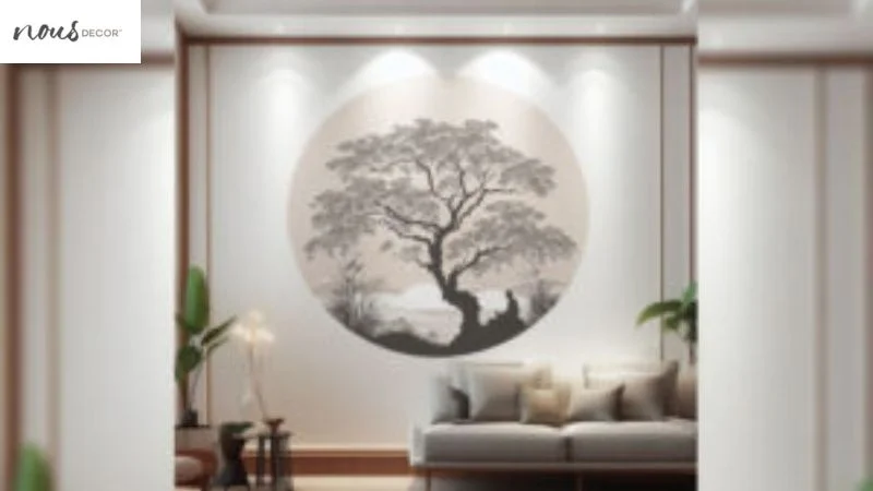 Rounded tree art in living room 