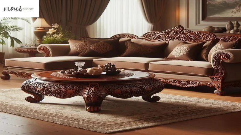 Benjara, Brown Traditional Coffee Table with Cabriole Legs and Wooden Carving 
