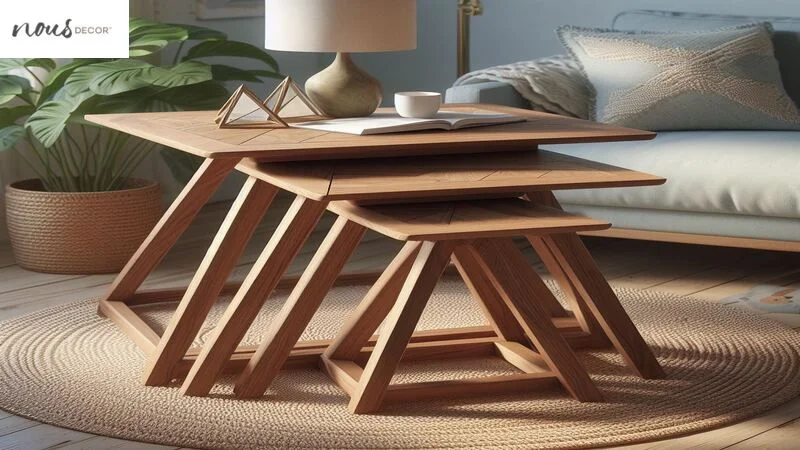 Triangular acacia wood nesting table from Stiles kid-friendly 