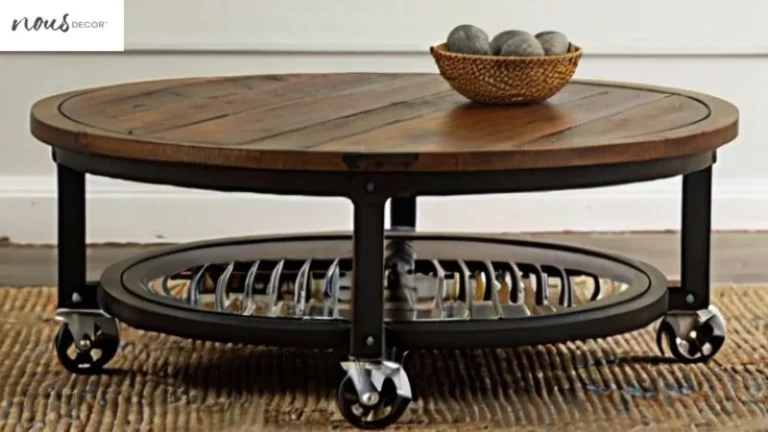 round coffee table with four wheels in lounge decor