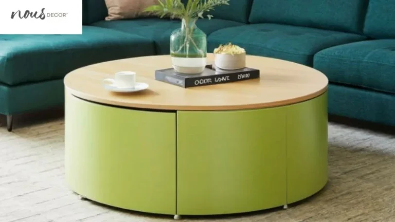 Round side coffee table with storage in green lounge